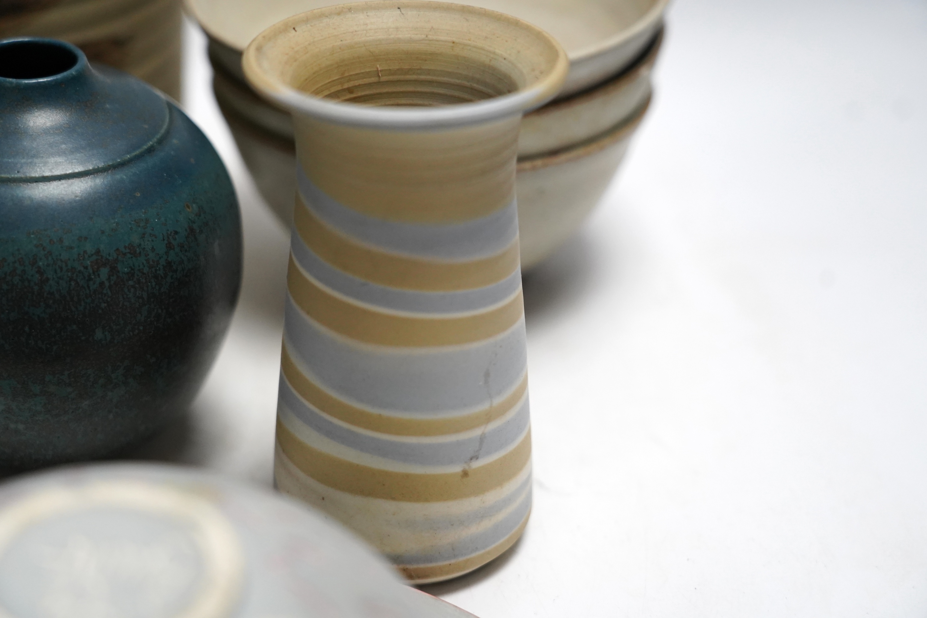 Nine various Studio pottery items, largest 22cm